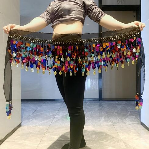 Belly Dance Hip Scarf with Paillettes, Gold Coins Belly Dance Skirt, Indian Dance Wrap Skirts in Saudi Arabia