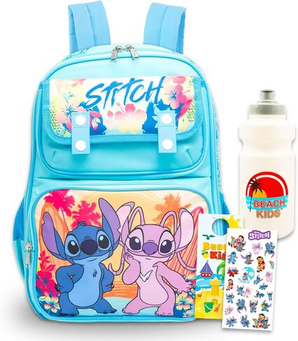 مجموعة حقيبة ظهر Disney Stitch and Angel - حزمة مع حقيبة مدرسية مقاس 15 بوصة بالإضافة إلى زجاجة مياه وملصقات والمزيد | حقيبة ظهر Lilo and Stitch للفتيات والأطفال in Saudi Arabia