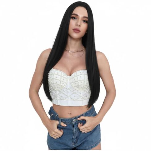 Long Straight Wigs Natural Black Heat Resistant Fiber Hair Full Machine Wig Cosplay Party Wig For Fashion Women (28 Inch) in Saudi Arabia