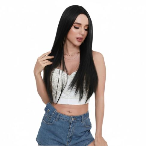 Long Straight Wigs Natural Black Heat Resistant Fiber Hair Full Machine Wig Cosplay Party Wig For Fashion Women (28 Inch) in Saudi Arabia