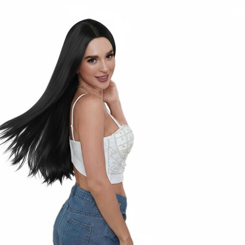 Long Straight Wigs Natural Black Heat Resistant Fiber Hair Full Machine Wig Cosplay Party Wig For Fashion Women (28 Inch) in Saudi Arabia
