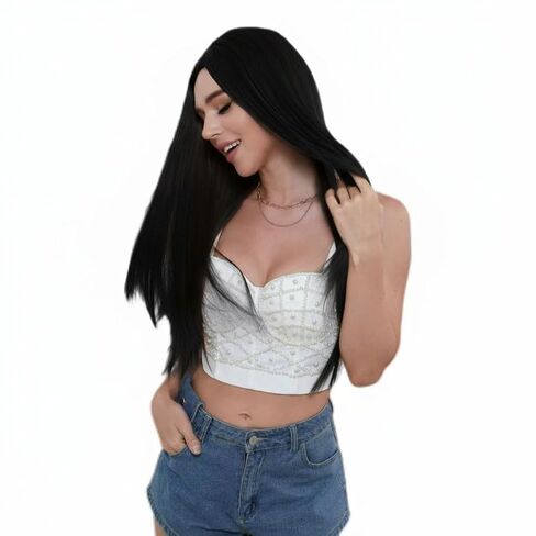 Long Straight Wigs Natural Black Heat Resistant Fiber Hair Full Machine Wig Cosplay Party Wig For Fashion Women (28 Inch) in Saudi Arabia