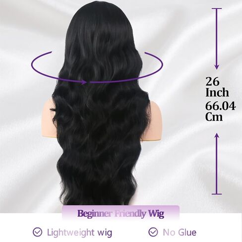 Black Wigs with Bangs for Women 26 Inch Black Wig Long Wavy Wigs With Bangs Curly Synthetic Wig Heat Resistant Synthetic Colorful Wavy Wigs Cosplay Wig in Saudi Arabia