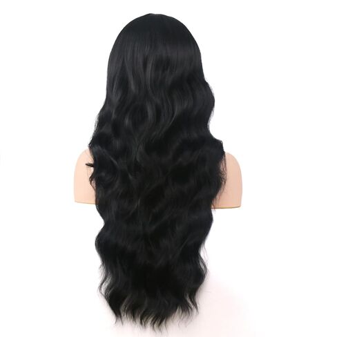 Black Wigs with Bangs for Women 26 Inch Black Wig Long Wavy Wigs With Bangs Curly Synthetic Wig Heat Resistant Synthetic Colorful Wavy Wigs Cosplay Wig in Saudi Arabia