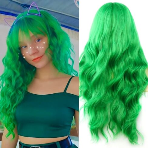 Black Wigs with Bangs for Women 26 Inch Black Wig Long Wavy Wigs With Bangs Curly Synthetic Wig Heat Resistant Synthetic Colorful Wavy Wigs Cosplay Wig in Saudi Arabia