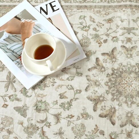 Moynesa 2x6 Beige Washable Runner Rug for Hallway, Boho Vintage Distressed Runner for Entryway Kitchen Bathroom Bedroom, Low Pile Soft Non-Slip Floor Mat for Laundry Nursery in Saudi Arabia