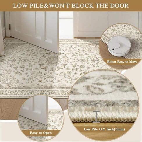 Moynesa 2x6 Beige Washable Runner Rug for Hallway, Boho Vintage Distressed Runner for Entryway Kitchen Bathroom Bedroom, Low Pile Soft Non-Slip Floor Mat for Laundry Nursery in Saudi Arabia