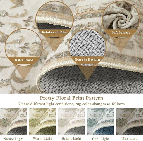 Moynesa 2x6 Beige Washable Runner Rug for Hallway, Boho Vintage Distressed Runner for Entryway Kitchen Bathroom Bedroom, Low Pile Soft Non-Slip Floor Mat for Laundry Nursery in Saudi Arabia