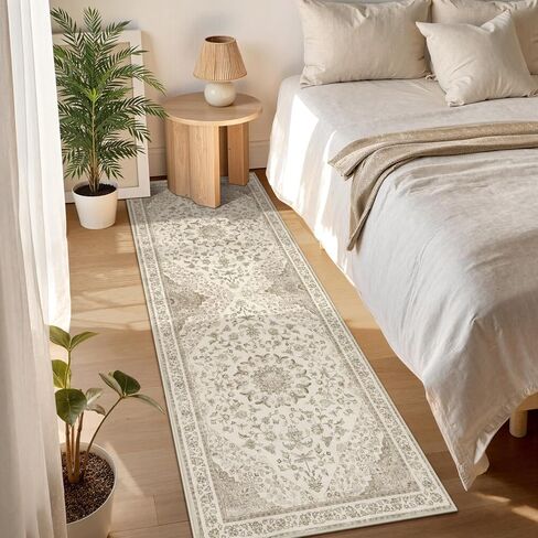 Moynesa 2x6 Beige Washable Runner Rug for Hallway, Boho Vintage Distressed Runner for Entryway Kitchen Bathroom Bedroom, Low Pile Soft Non-Slip Floor Mat for Laundry Nursery in Saudi Arabia