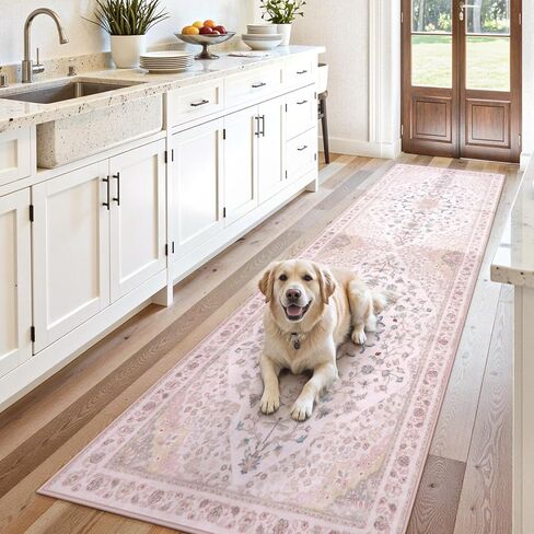 Moynesa 2x6 Beige Washable Runner Rug for Hallway, Boho Vintage Distressed Runner for Entryway Kitchen Bathroom Bedroom, Low Pile Soft Non-Slip Floor Mat for Laundry Nursery in Saudi Arabia