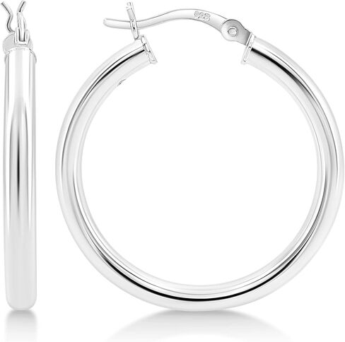KEZEF 925 Sterling Silver Chunky Hoop Earrings - 3mm Tube Hoops for Women - 45mm Sterling Silver in Kuwait
