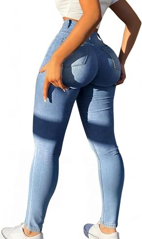 SOFIA'S CHOICE Women Skinny Jeans Casual Stretchy Butt Lifting Denim Pants with Pockets Blue Small in Saudi Arabia