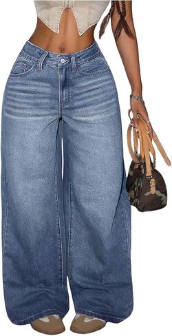GORGLITTER Women's Barrel Jeans Y2k Low Waist Baggy Denim Pants Casual Loose Wide Leg Pants Streetwear in Saudi Arabia