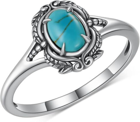 Genuine Turquoise Ring for Women 925 Sterling Silver Leaf Ring Vintage Boho Nature Gemstone Real Turquoise Jewelry for Women in Kuwait