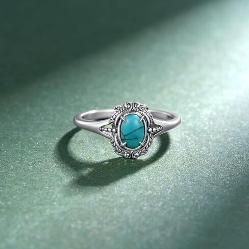 Genuine Turquoise Ring for Women 925 Sterling Silver Leaf Ring Vintage Boho Nature Gemstone Real Turquoise Jewelry for Women in Kuwait