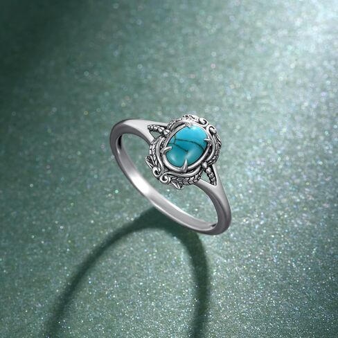 Genuine Turquoise Ring for Women 925 Sterling Silver Leaf Ring Vintage Boho Nature Gemstone Real Turquoise Jewelry for Women in Kuwait