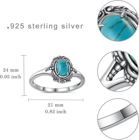 Genuine Turquoise Ring for Women 925 Sterling Silver Leaf Ring Vintage Boho Nature Gemstone Real Turquoise Jewelry for Women in Kuwait