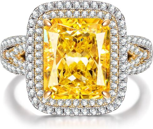 GONA 5CT خاتم الماس الأصفر قطع مشع 11 × 9 مم VVS خاتم بيان أصفر حيوي فاخر، هالة فضية مطلية بالذهب مقاومة للتشوه، هدية مجوهرات فاخرة للخطوبة أو الذكرى السنوية أو الكوكتيل أو الوعد in Saudi Arabia