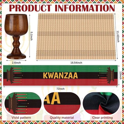 Thyle 22 قطعة Kwanzaa Kinara مجموعة 7 شموع LED ملصق طاولة من الخيزران حصيرة شمعة حامل كأس النبيذ Kente القماش الفواكه والخضروات الاصطناعية سلة الجدول عداء الديكور الأمريكي الأفريقي لكوانزا in Kuwait