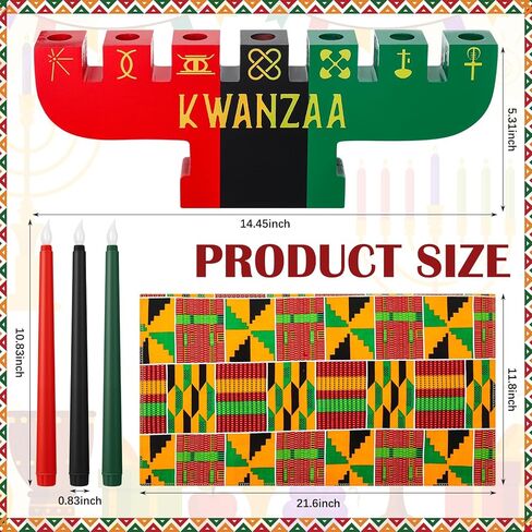Thyle 22 قطعة Kwanzaa Kinara مجموعة 7 شموع LED ملصق طاولة من الخيزران حصيرة شمعة حامل كأس النبيذ Kente القماش الفواكه والخضروات الاصطناعية سلة الجدول عداء الديكور الأمريكي الأفريقي لكوانزا in Kuwait