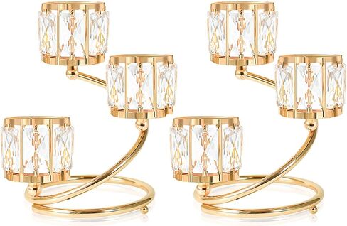 Metal 3 Arm Crystal Candle Holder - Tea Light Centerpiece Candle Holder, Votive Holder with Sparkling Crystal Bowl, Suitable for Wedding, Table Centerpiece, Home Decor (1, 3 arm-Gold) in Saudi Arabia