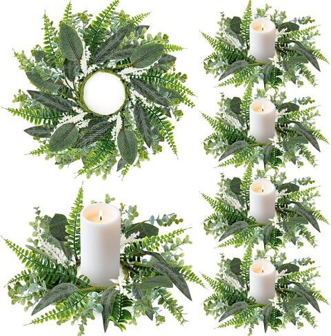 6 Pcs Valentine Candle Rings Wreaths Red Pink Wooden Heart Artificial Heart Berries Valentine's Day Candle Holder Rings Mini Wreaths Decor in Saudi Arabia