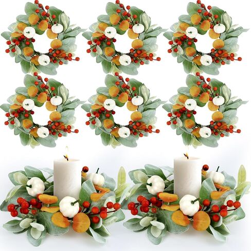 6 Pcs Valentine Candle Rings Wreaths Red Pink Wooden Heart Artificial Heart Berries Valentine's Day Candle Holder Rings Mini Wreaths Decor in Saudi Arabia