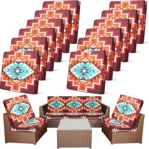Newwiee 12 Pcs Patio Stretch Outdoor Cushion Covers Sofa Couch Covers Replacement Couch Slipcover for Sofa Seat Chair Porch Patio Furniture Protector, Flexibility and Washable(Moroccan,Navy Blue) in Saudi Arabia