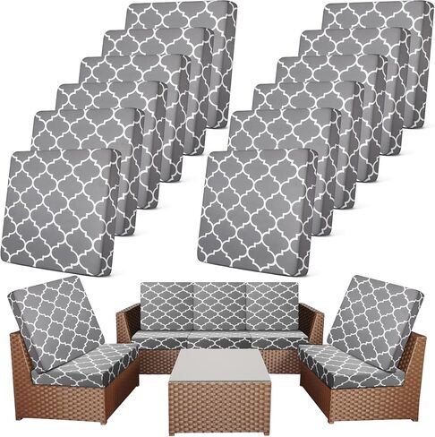 Newwiee 12 Pcs Patio Stretch Outdoor Cushion Covers Sofa Couch Covers Replacement Couch Slipcover for Sofa Seat Chair Porch Patio Furniture Protector, Flexibility and Washable(Moroccan,Navy Blue) in Saudi Arabia