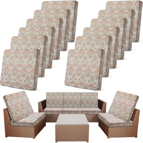 Newwiee 12 Pcs Patio Stretch Outdoor Cushion Covers Sofa Couch Covers Replacement Couch Slipcover for Sofa Seat Chair Porch Patio Furniture Protector, Flexibility and Washable(Moroccan,Navy Blue) in Saudi Arabia