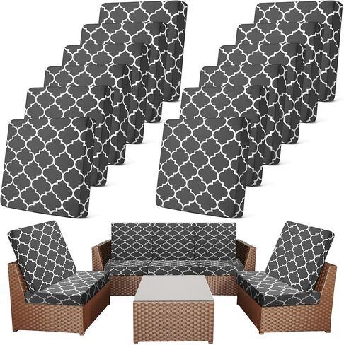 Newwiee 12 Pcs Patio Stretch Outdoor Cushion Covers Sofa Couch Covers Replacement Couch Slipcover for Sofa Seat Chair Porch Patio Furniture Protector, Flexibility and Washable(Moroccan,Navy Blue) in Saudi Arabia