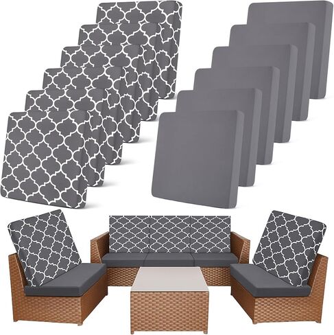 Newwiee 12 Pcs Patio Stretch Outdoor Cushion Covers Sofa Couch Covers Replacement Couch Slipcover for Sofa Seat Chair Porch Patio Furniture Protector, Flexibility and Washable(Moroccan,Navy Blue) in Saudi Arabia