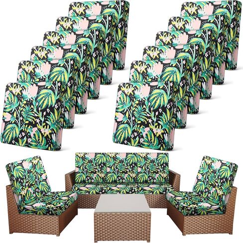 Newwiee 12 Pcs Patio Stretch Outdoor Cushion Covers Sofa Couch Covers Replacement Couch Slipcover for Sofa Seat Chair Porch Patio Furniture Protector, Flexibility and Washable(Moroccan,Navy Blue) in Saudi Arabia