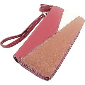 Large Capacity Wallet for Women with Wristlet Zip Around Long Purse & Phone Pocket (Khaki red) in Kuwait