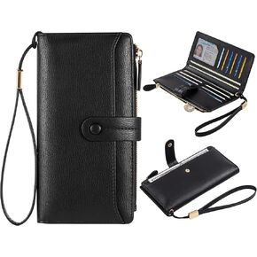 Wallets for Women, Leather RFID Blocking Wallet Large Capacity Card Holder Ladies Clutch Wristlet Long Purse with Zipper Coin Pocket - Brown in Saudi Arabia