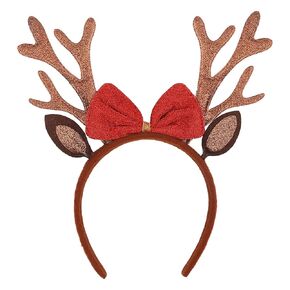 Christmas Reindeer Antlers Headband Xmas Deer Hair Hoop Glitter Bow Reindeer Antlers Headband Furry Elk Horn Ears Headdress Christmas Hairbands Decoration Holiday Headpiece in Saudi Arabia