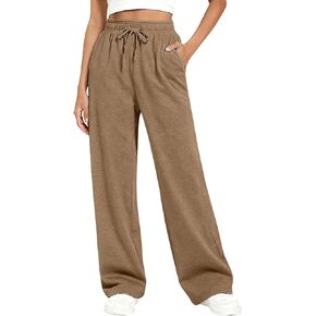 بنطال رياضي نسائي واسع الأرجل مقاس كبير مبطن بالصوف رياضي برباط مستقيم فضفاض صالة الركض للإجازات مع جيوب in Kuwait