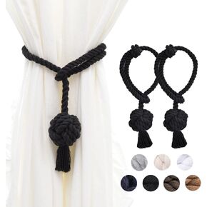 WANFAOSO 2 Pack Tassel Rope Curtain Tie Backs Nautical Style Drapery Holdbacks for Outdoor Curtain Tiebacks Rope - Black in Saudi Arabia
