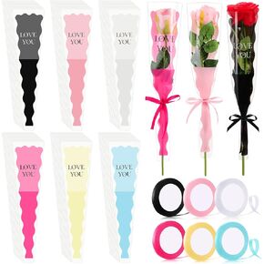 Chiisong 300 PCS زهرة مفردة الأكمام عيد الحب مرة واحدة الوردة الأكمام البلاستيكية تغليف تغليف الأزهار المقاومة للماء مع 6 شريط لاستلواح باقة الزهور in Kuwait