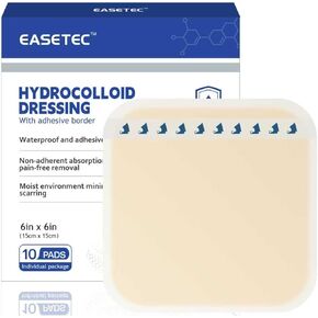 Large Hydrocolloid Wound Dressing & Bandage, 6"x6" 10 Packs, Self-Adhesive Border, Water-Resistant, for Bedsores, Ulcers, Mild Burns, Surgical Incisions, Abrasions in Kuwait