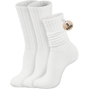 3 Pairs Scrunch Crew Socks for Women Cozy Slouchy Athletic Socks Cotton Casual Mid Calf Boot Sock One Size Fit 5-11 in Kuwait