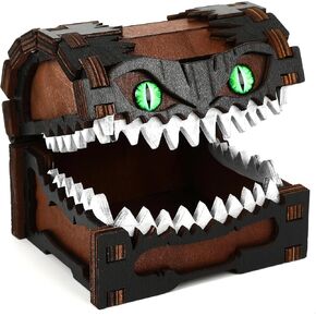 صندوق النرد المحاكي - صندوق كنز الوحش الخشبي بأسنان وعيون خضراء، صندوق مخيف لديكور مكتب الهالوين، تخزين النرد المضحك لألعاب تقمص الأدوار والألعاب الخيالية على الطاولة (Grimjaw) in Kuwait