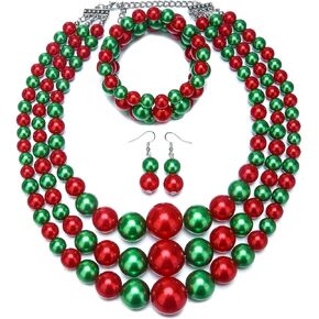Imitation Pearl Necklace for Women Layered Pearl Necklaces Bracelet Set Chunky Pearls Beaded Necklace Earring Wedding Jewelry Gift in Saudi Arabia