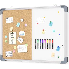 White Board Cork Board Combo,Magnetic Dry Erase Board 24×18 inch, Vision Board, Pin Bulletin Whiteboard Cork Board for Wall, for Office, Home, School, Markers, Eraser, Magnets, Pins in Kuwait