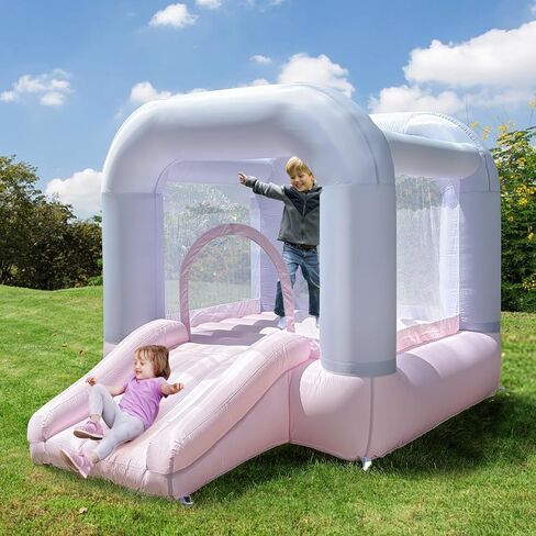 White Bounce House with Slide, 3-6 Kids, 8.33ft L x 5.4ft W x 6.17ft H, Indoor/Outdoor, Castle Theme in Saudi Arabia