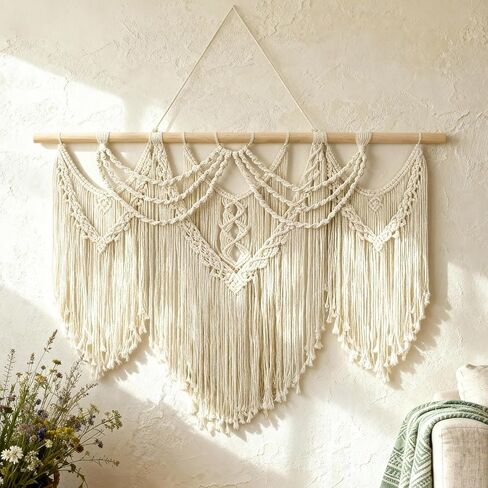 Tempospark Large Macrame Wall Hanging, 43" Wx32 L Boho Wall Hangings for Living Room Bedroom Nursery, Boho Chic Large Macrame Tapestry Hanging for Above Bed Wall Decor (Tassel) in Saudi Arabia