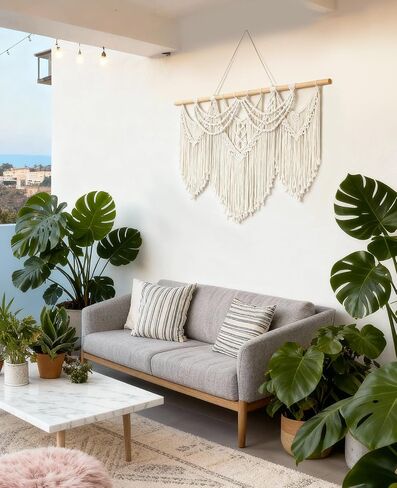 Tempospark Large Macrame Wall Hanging, 43" Wx32 L Boho Wall Hangings for Living Room Bedroom Nursery, Boho Chic Large Macrame Tapestry Hanging for Above Bed Wall Decor (Tassel) in Saudi Arabia