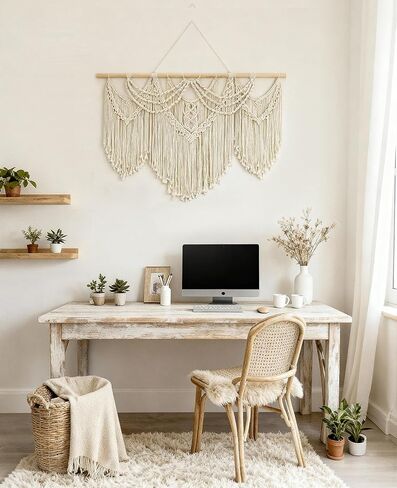 Tempospark Large Macrame Wall Hanging, 43" Wx32 L Boho Wall Hangings for Living Room Bedroom Nursery, Boho Chic Large Macrame Tapestry Hanging for Above Bed Wall Decor (Tassel) in Saudi Arabia