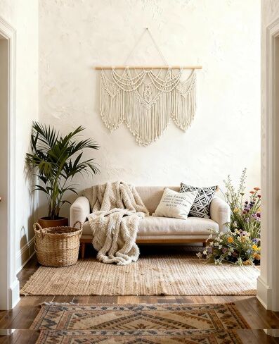 Tempospark Large Macrame Wall Hanging, 43" Wx32 L Boho Wall Hangings for Living Room Bedroom Nursery, Boho Chic Large Macrame Tapestry Hanging for Above Bed Wall Decor (Tassel) in Saudi Arabia