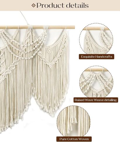 Tempospark Large Macrame Wall Hanging, 43" Wx32 L Boho Wall Hangings for Living Room Bedroom Nursery, Boho Chic Large Macrame Tapestry Hanging for Above Bed Wall Decor (Tassel) in Saudi Arabia